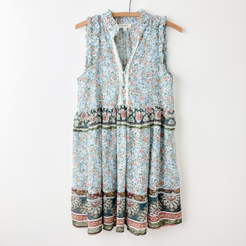 Umgee‎ Floral Boho Tunic Dress Small Oversized Sheer Festival Lace Cottage Indie